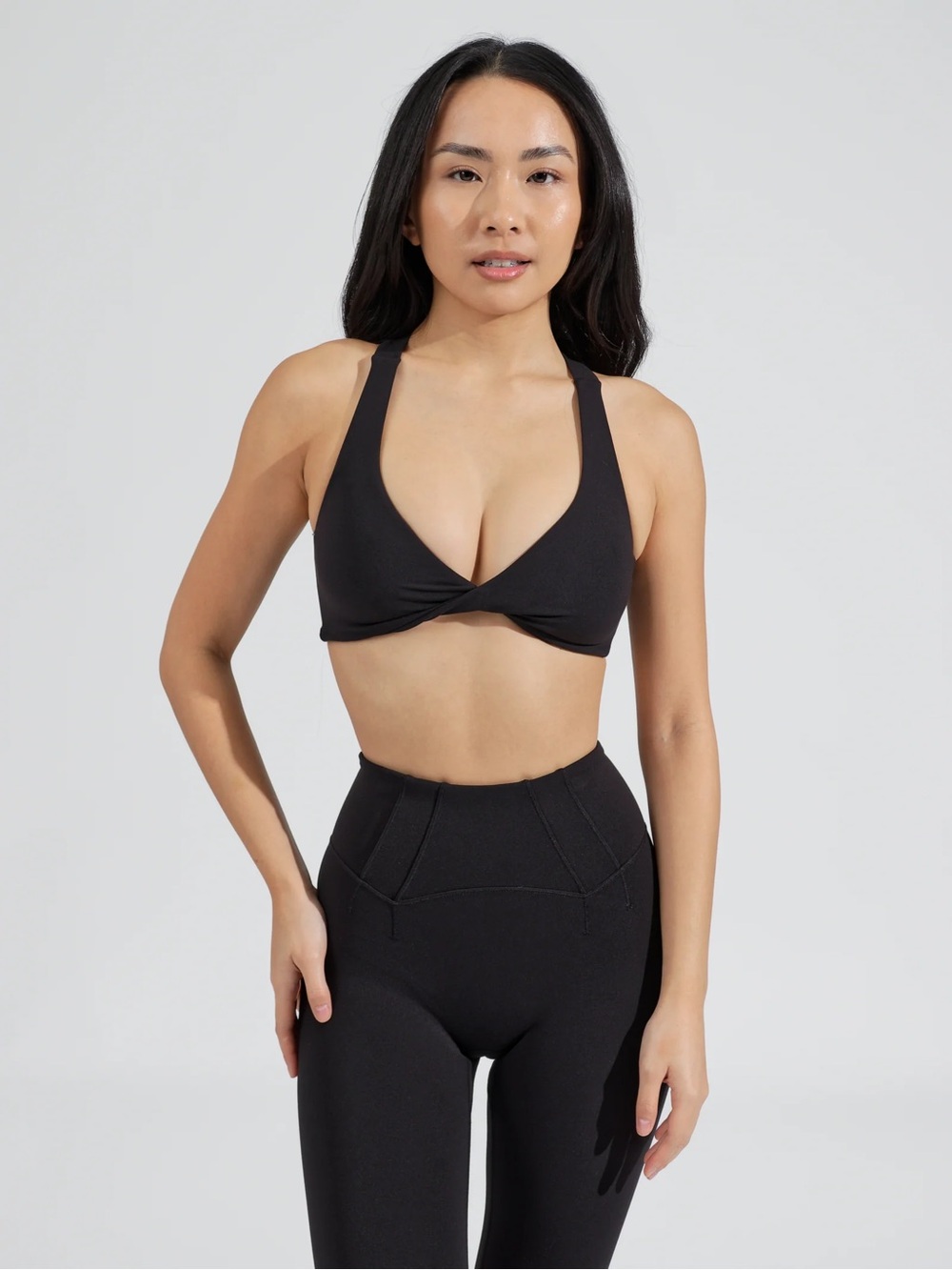 Buffbunny twist front glow sports bra strappy open back workout criss cross onyx